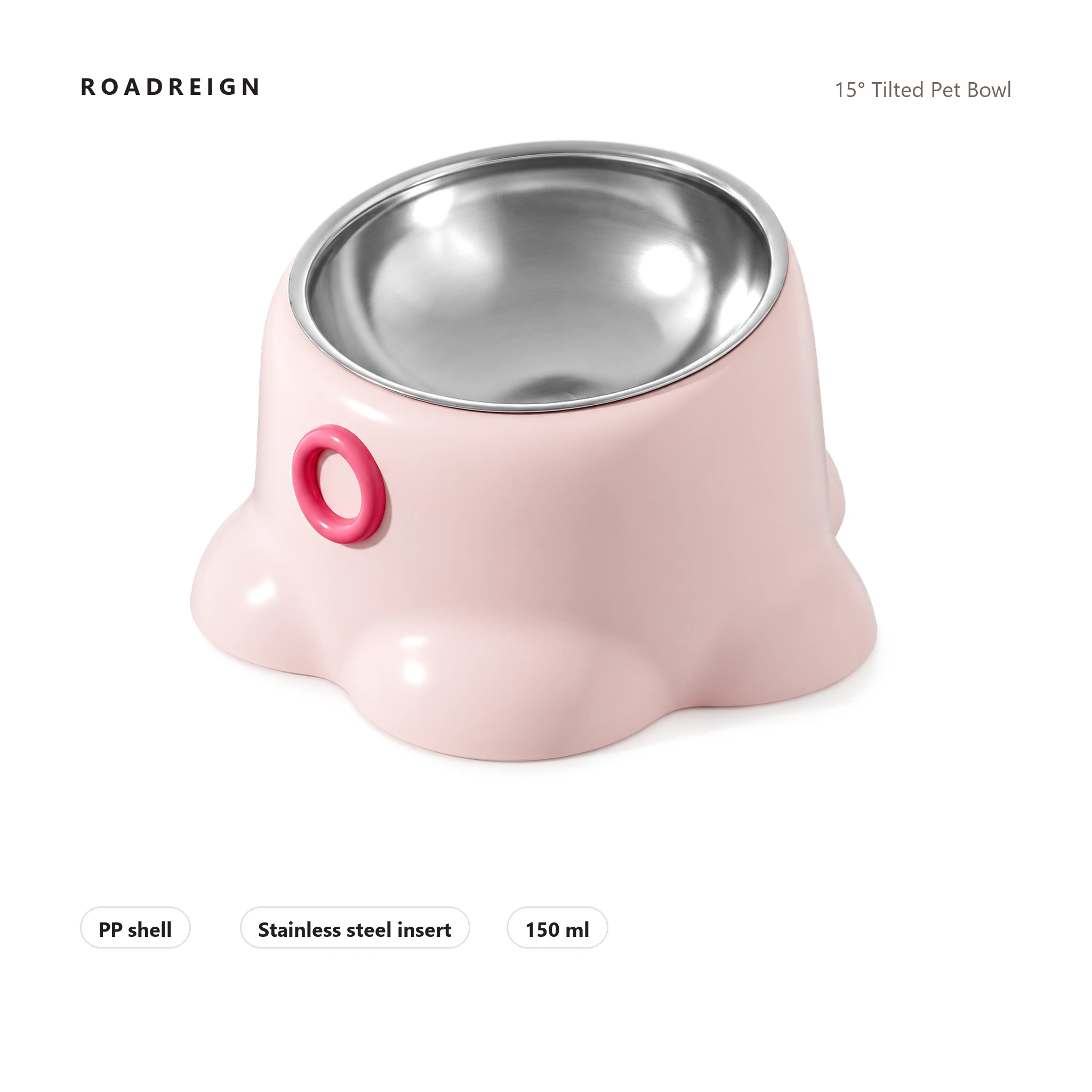 ROADREIGN Tilt Pet Bowl — Verhoogde voerbak voor katten en honden (15°) met stalen inzetstuk 1