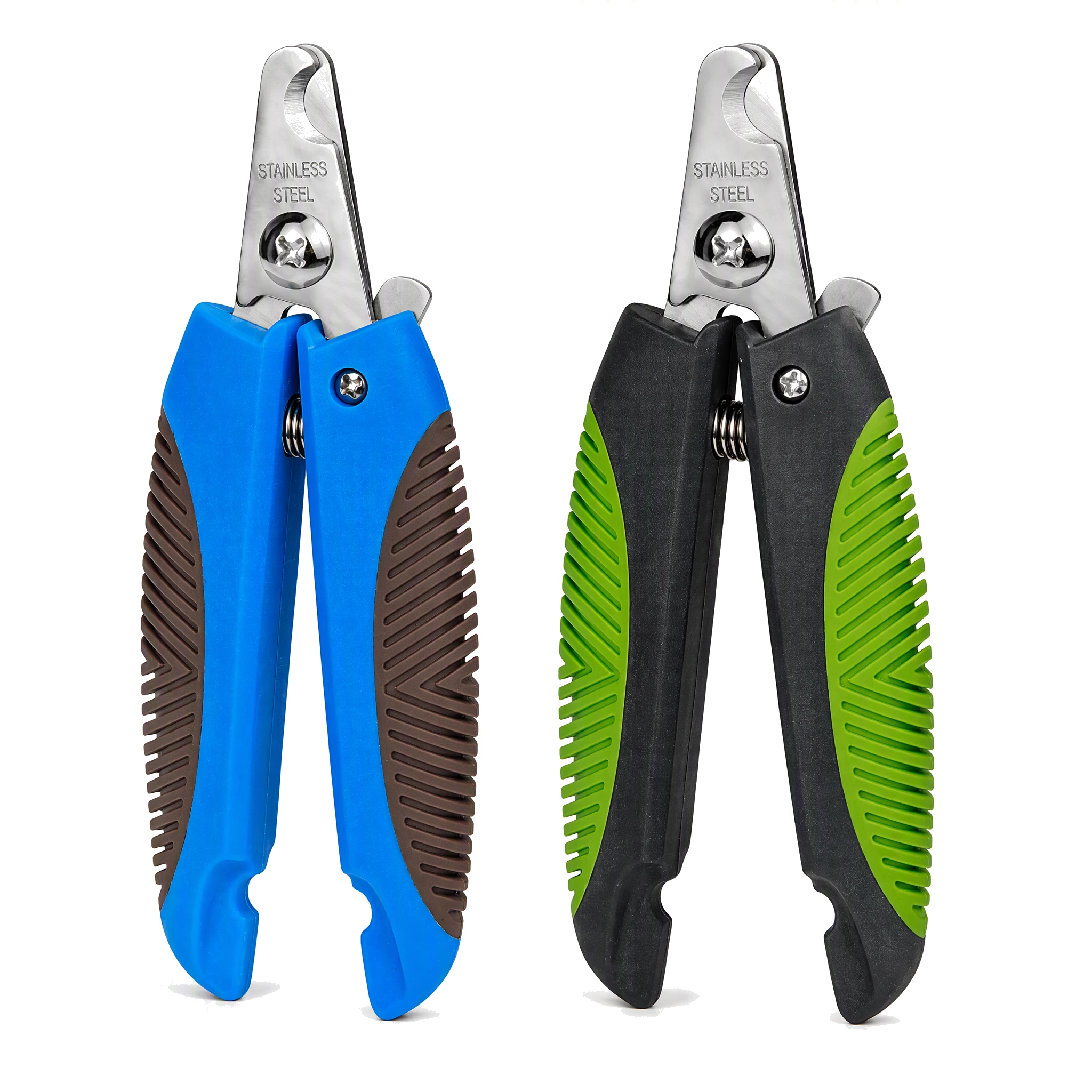 ROADREIGN - Grote metalen nagelknipper voor katten en honden - Halfronde inkeping, beschermplaat, vergrendeling, blauw of groen 1