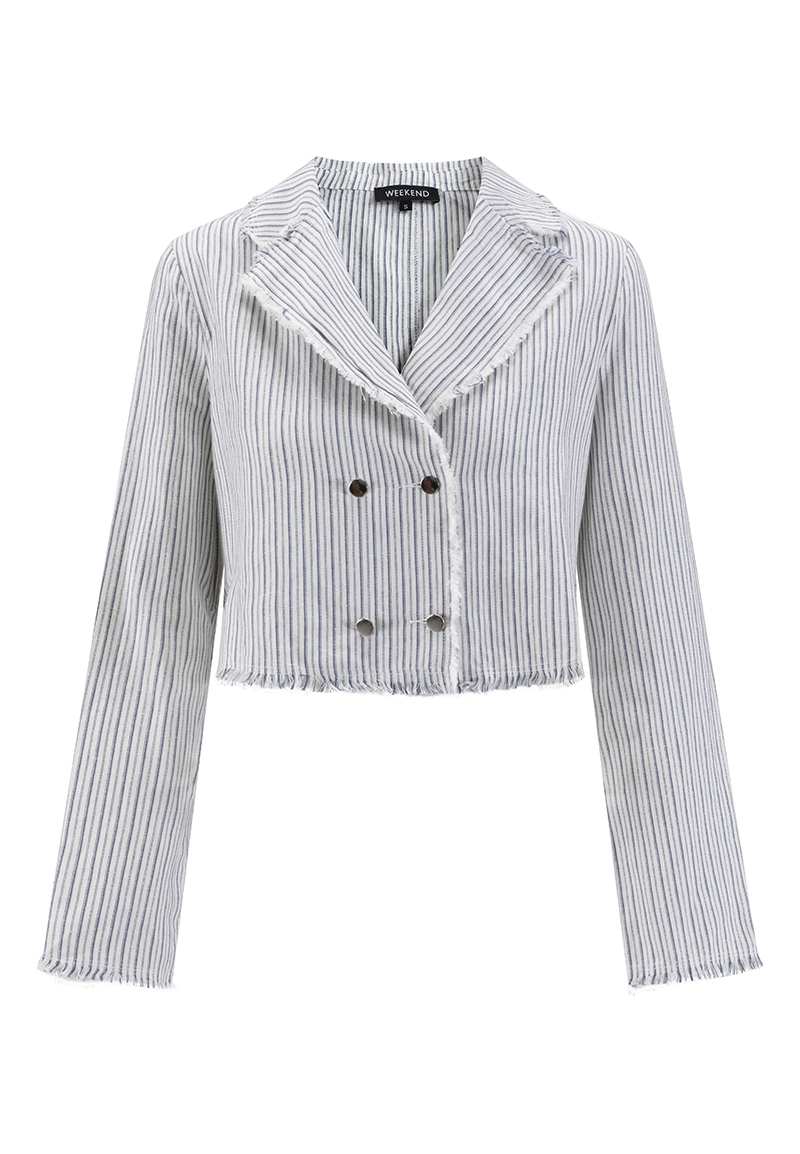 Striped Cropped Blazer with Frayed Details touch of casual 1