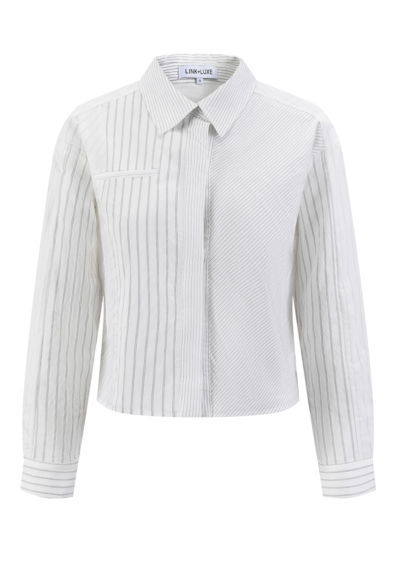 Women's Striped Long-Sleeved Blouse Simple Design Shirt 1