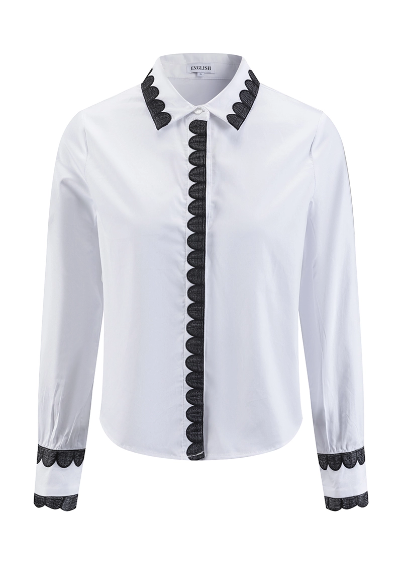 Women Black and white contrasting lace decoration shirt 1