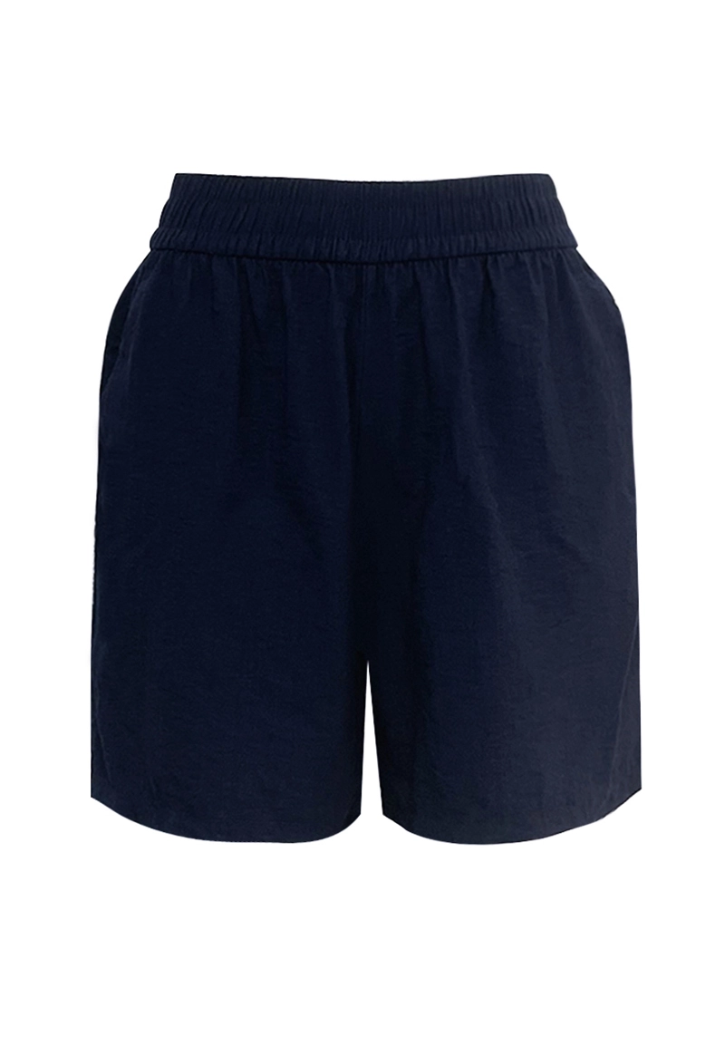 Navy Blue Casual Elastic Waist Shorts Practical side pockets 1