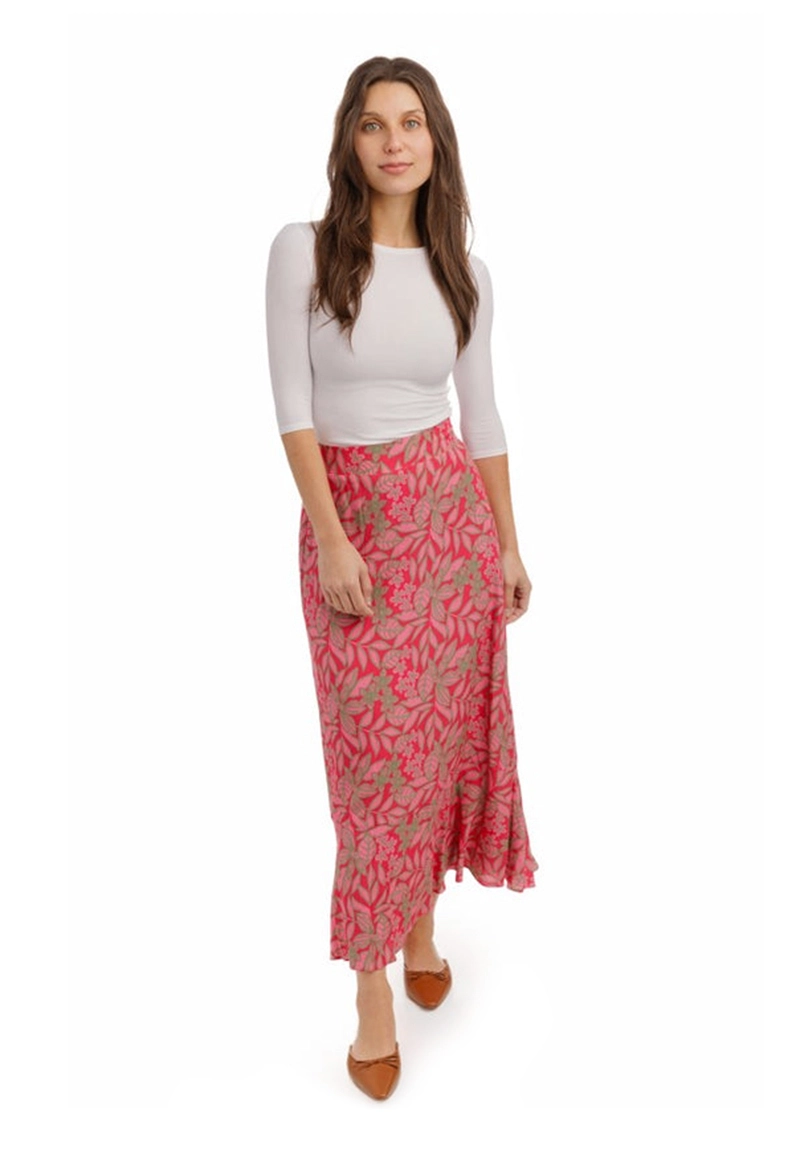 Women's Vibrant Pink Floral Pattern Maxi Skirt 1
