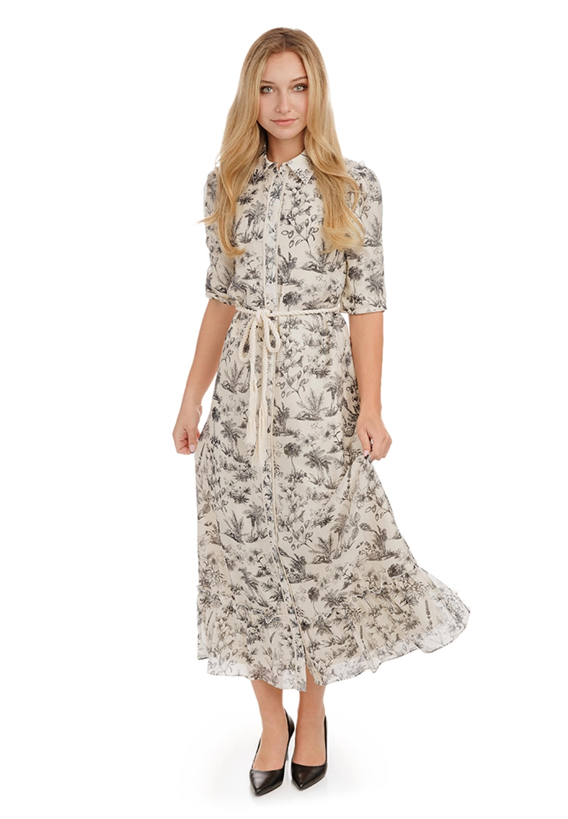 Women's Midi Dress Belted Long Sleeve Floral 1