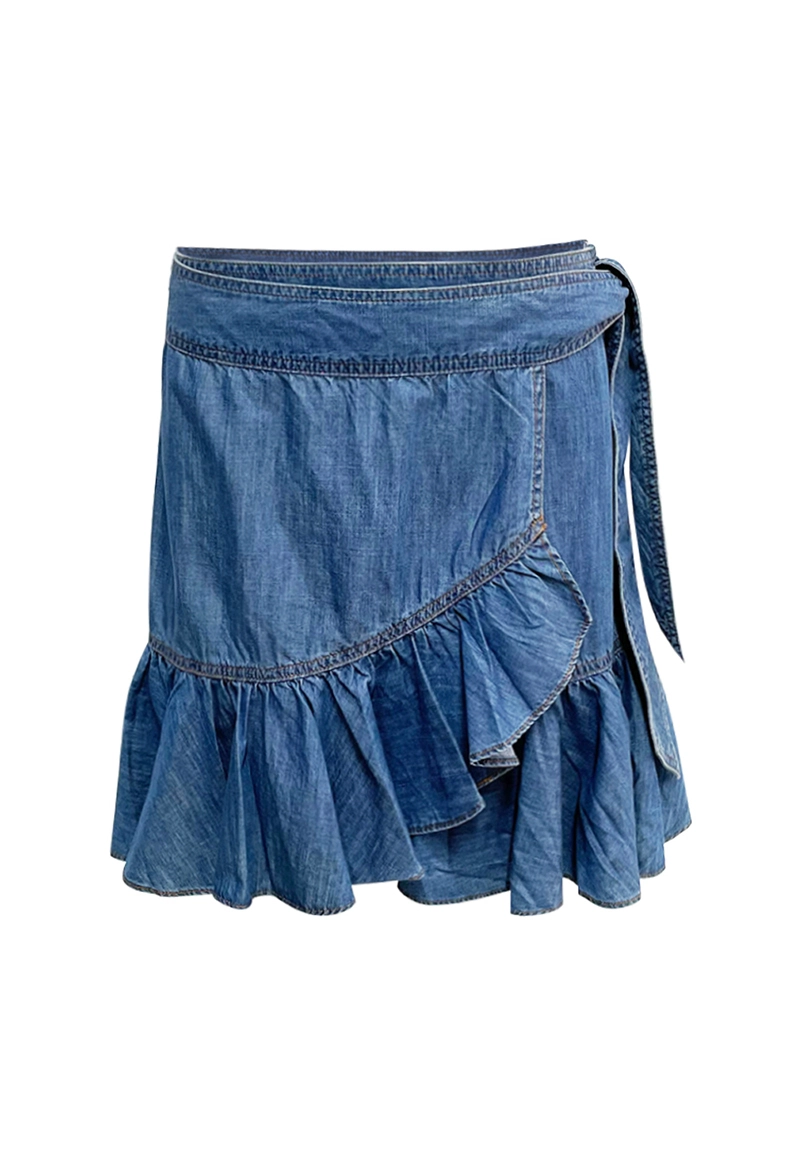 Daily Ruffled Wrap Denim Mini Skirt Vepeen Apparel 1