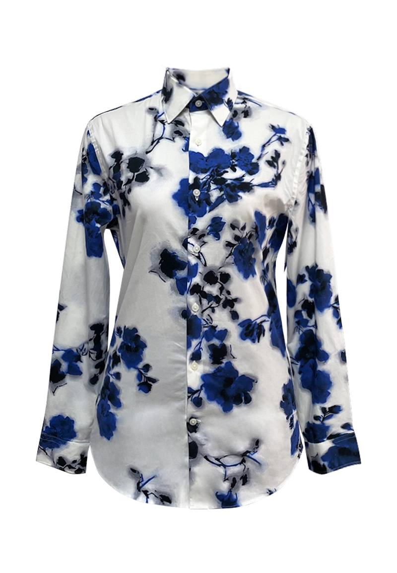 Blue Floral Print Long - Sleeve Shirt Vepeen Apparel 1