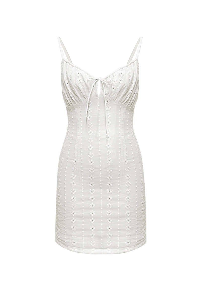 White Embroidered Flower Slip Bodycon Mini Dress Vepeen Apparel 1