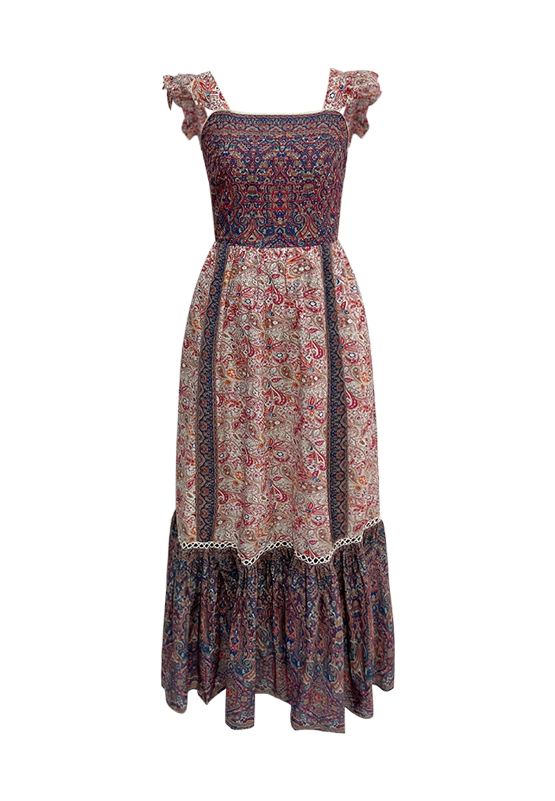 Ladies Paisley Print Smocked Dresses With Back Tie Vepeen Apparel 1