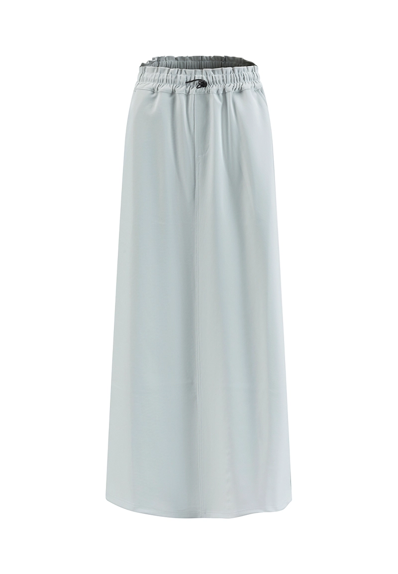 Women Light Sage Elastic Waist Drawstring Maxi Straight Skirts Vepeen Apparel 1