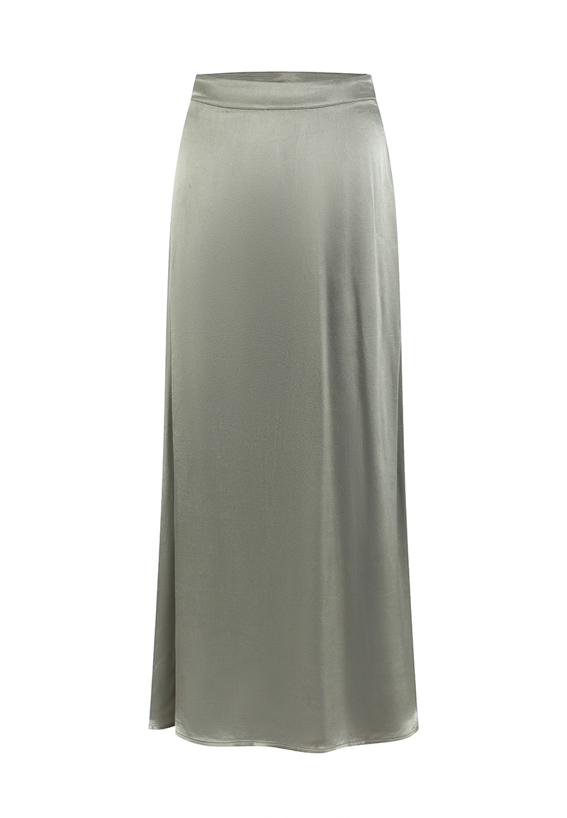 Women’s Fitted soft Sage Maxi Satin Skirts with side zipper Vepeen Apparel 1