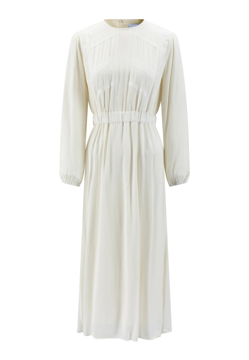 Women Cream Maxi Elegant Dresses with Lace DetailsVepeen Apparel 1