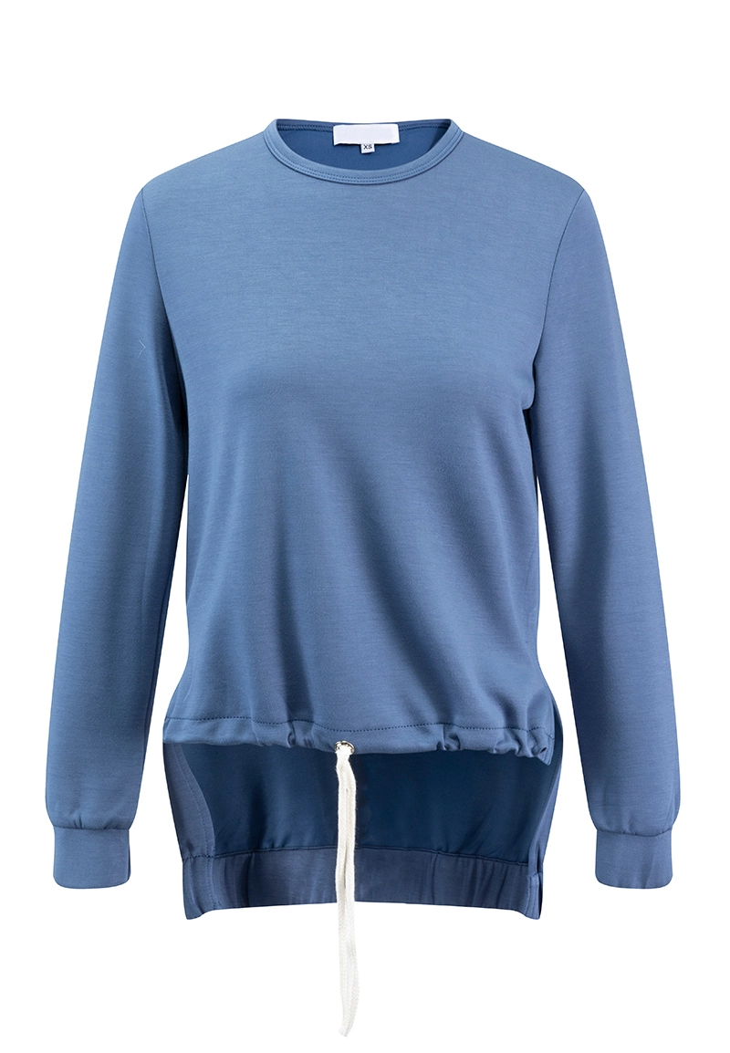 Dusty Blue Crew Neck Drawstring Hi-Low Sweatshirt Vepeen Apparel 1
