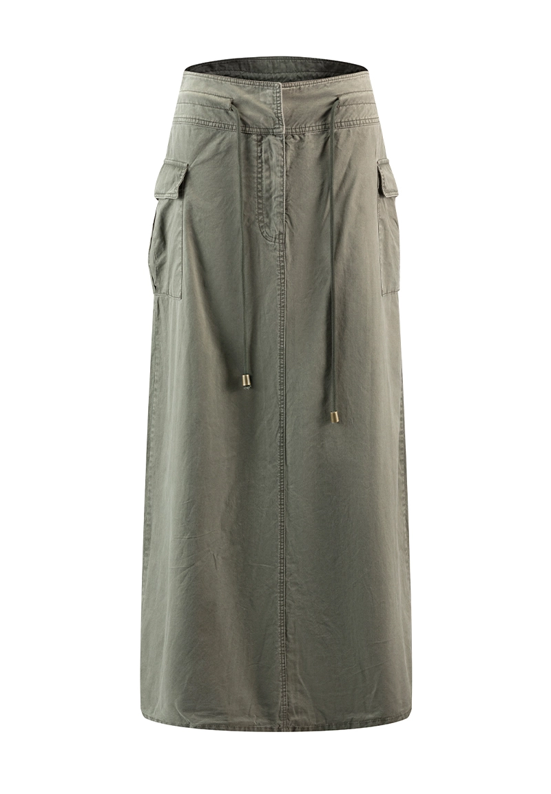 Vintage Washed Cargo Pocket Drawstring Long Skirt Vepeen Apparel 1