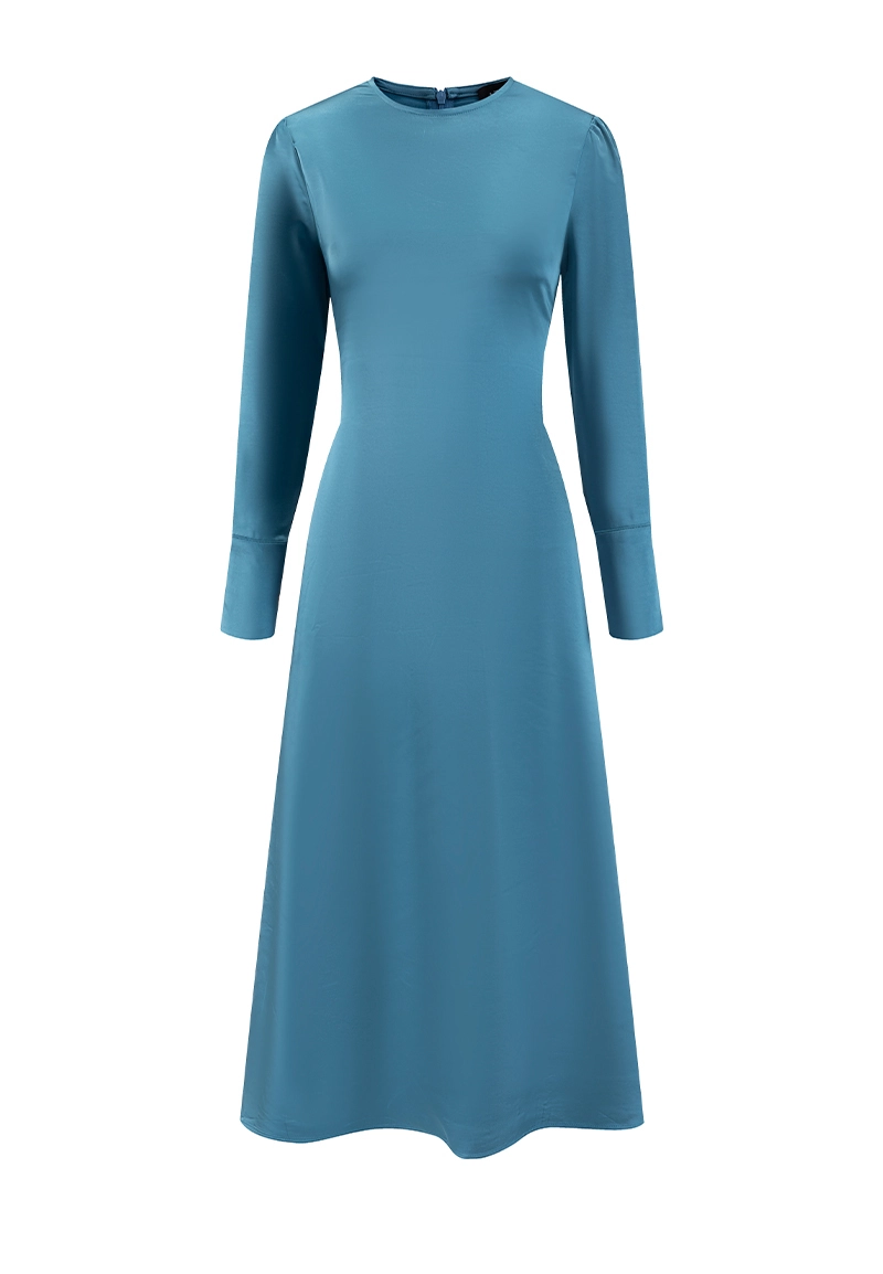 Elegant Blue Satin Formal Dress with Back Lace-Up Corset Details Vepeen Apparel 1