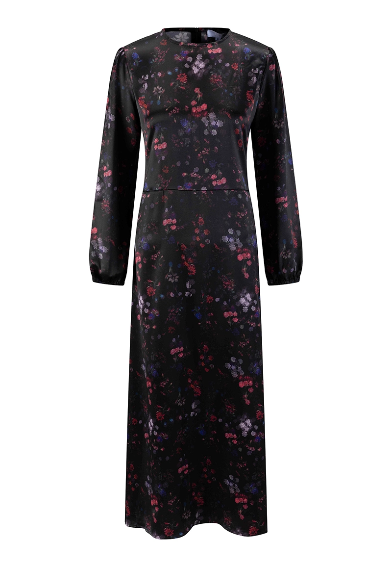 Women Back Floral Satin Long Sleeve Lace-Up Corset Dress Vepeen Apparel 1