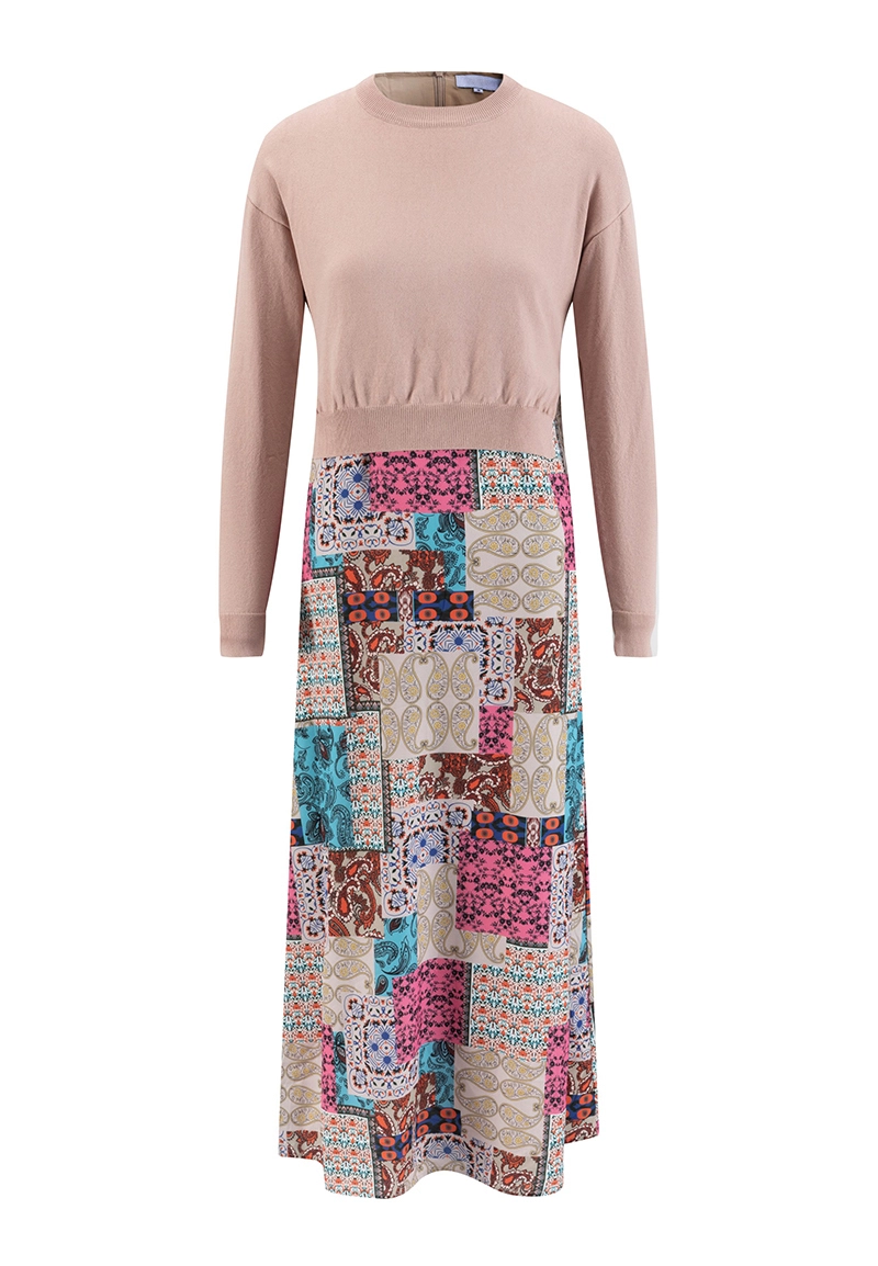 Womens Long Sleeve Knit Top & Printed Dress Two-Piece Set Vepeen Apparel 1