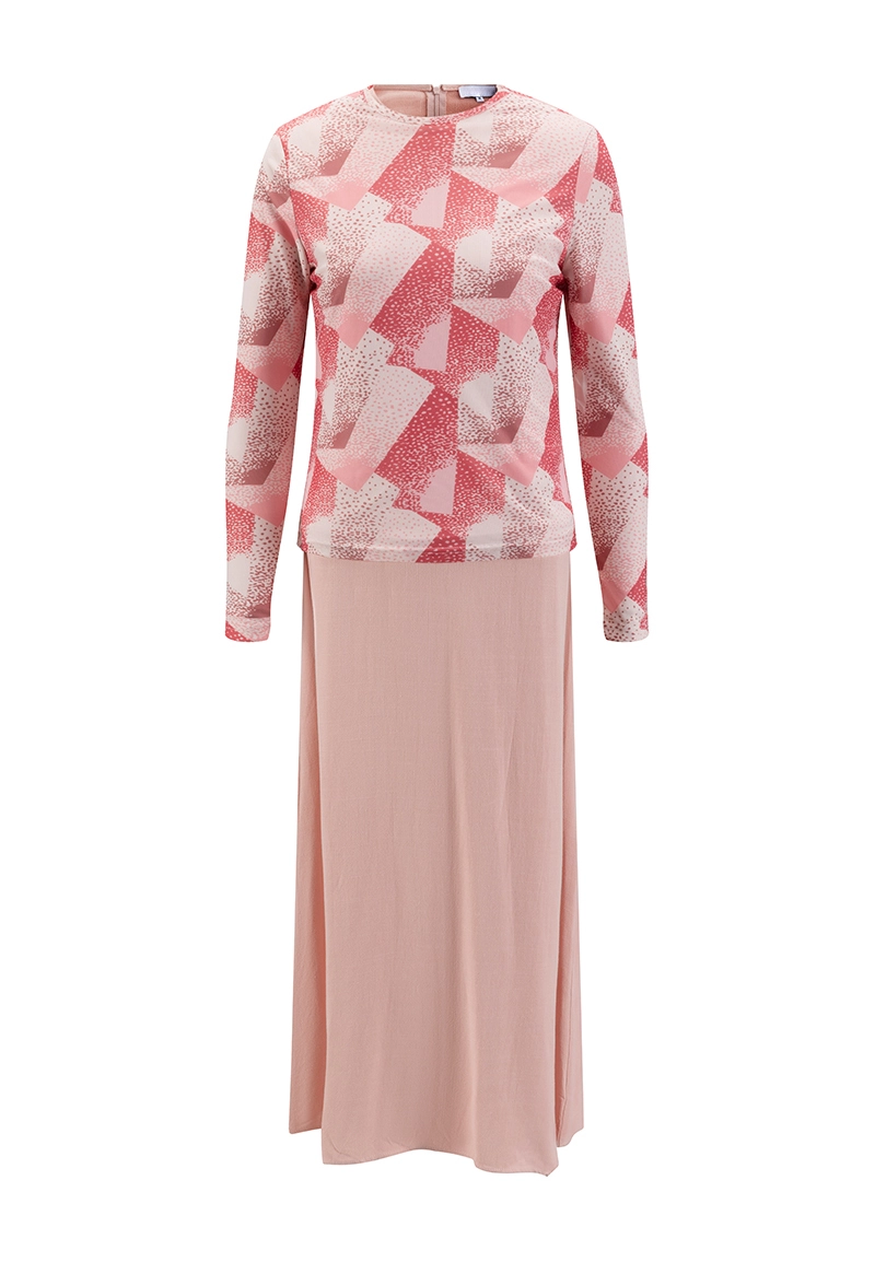 Women Pink Print Mesh Top & Linen Jumper Dress Vepeen Apparel 1