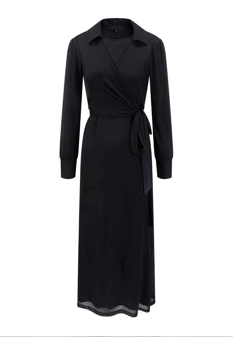 Luxury Soft Dress – Timeless Black Long Sleeve Shirt Dress Vepeen Apparel 1