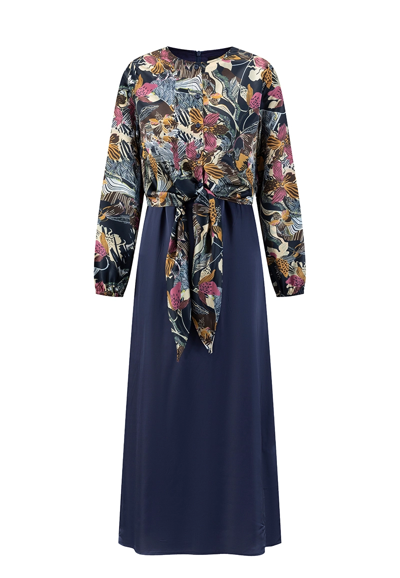 Women‘s Elegant Floral Print Satin Maxi Dress Long Sleeve Tie Waist  Vepeen Apparel 1