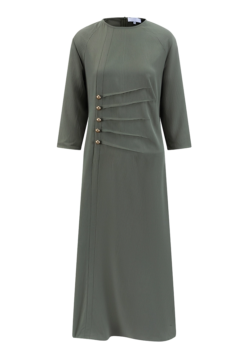 Elegant Olive Green Ruched Maxi Dress for Women  Vepeen Apparel 1