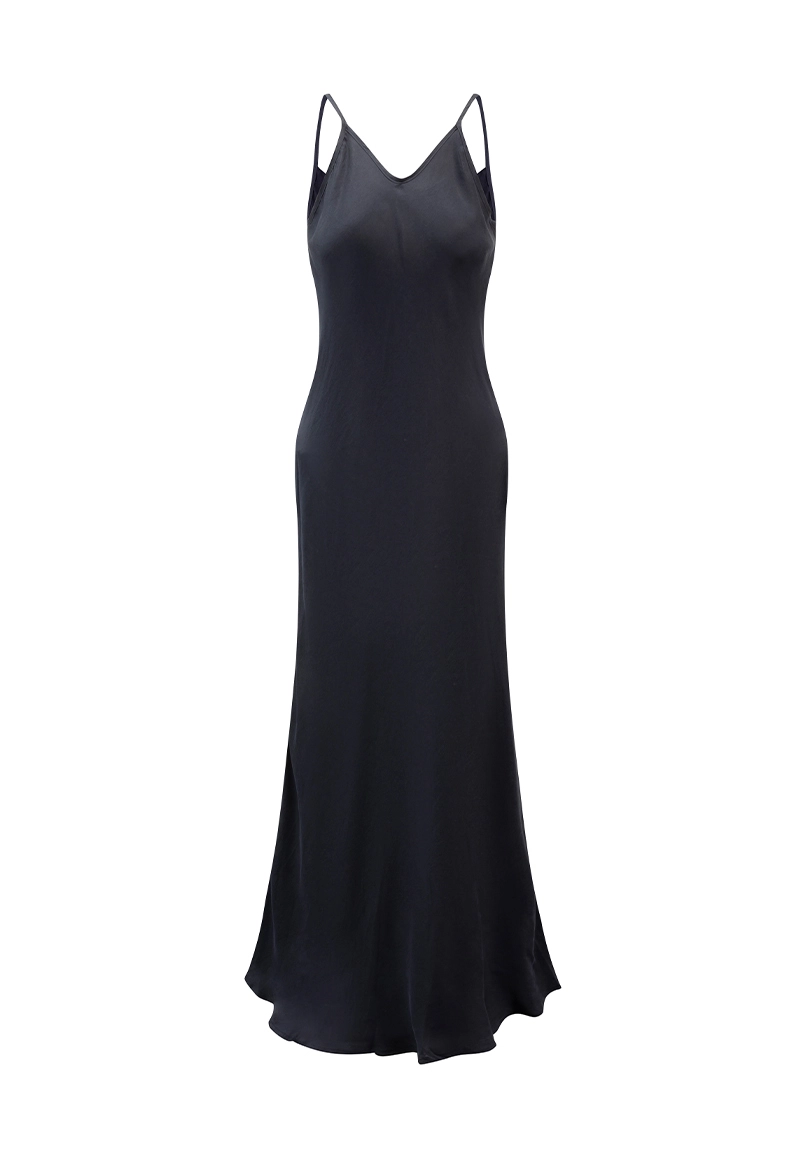 Abito lungo di lusso in raso setoso blu reale, perfetto per occasioni formali, firmato Vepeen Apparel. 1