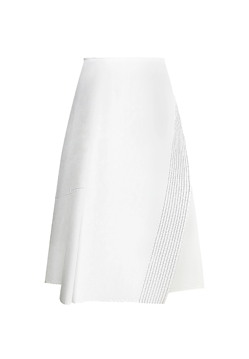 Gonna midi bianca asimmetrica - Vita alta, linea ad A con dettaglio a pieghe laterali Vepeen Apparel 1