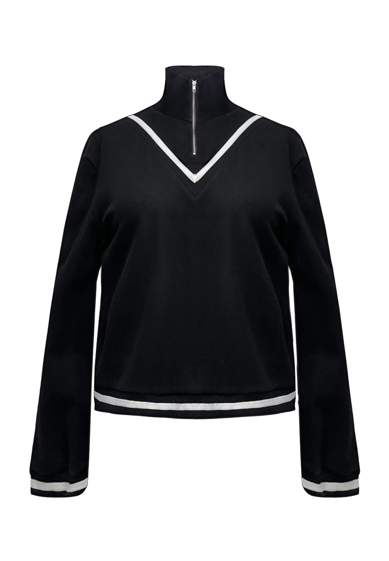 Women's Half-Zip High Neck Striped Trim Long Sleeve Sweatshirtt Vepeen Apparel 1
