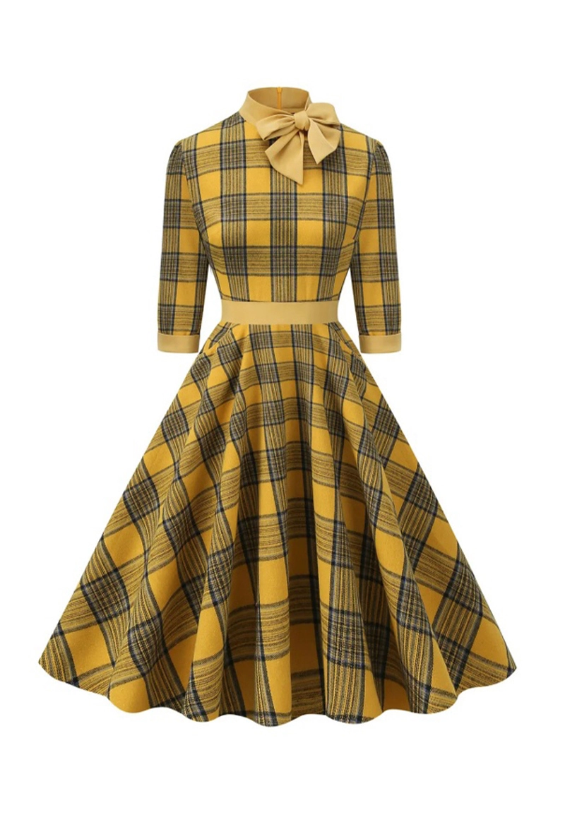 Vintage-Karokleid für Damen, Swingkleid, A-Linien-Midikleid mit Schleifenkragen und hoher Taille von Vepeen Apparel 1