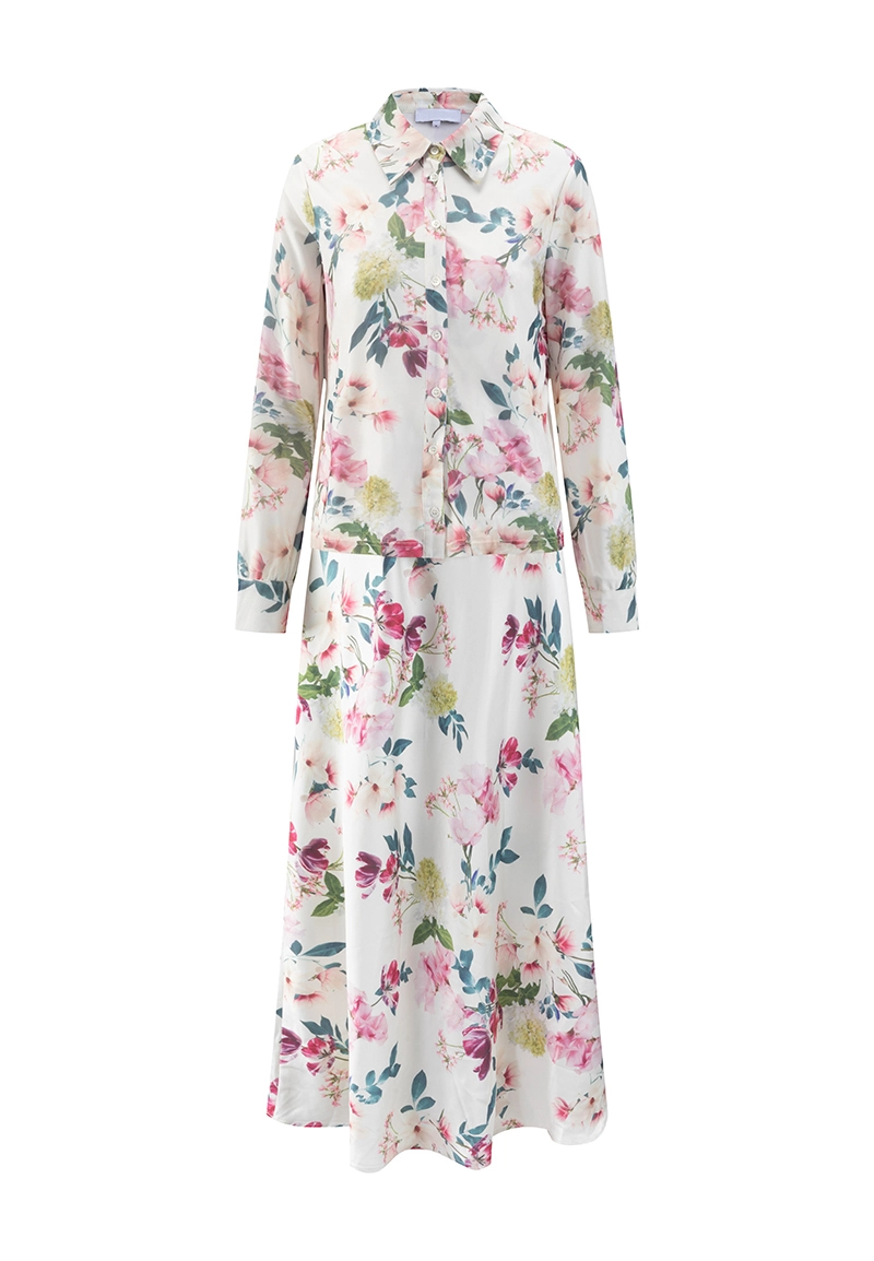 Vintage Floral Print Shirt Maxi Dress for Women, Elegant Long Sleeve Button Down Boho Beach Long Dress Vepeen Apparel 1