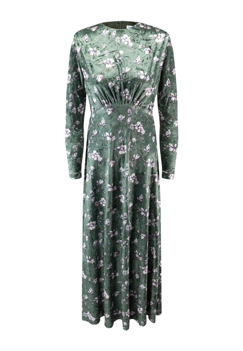 Emerald Velvet Botanical Gown Refined Elegance with Subtle Drama   Vepeen Apparel 1