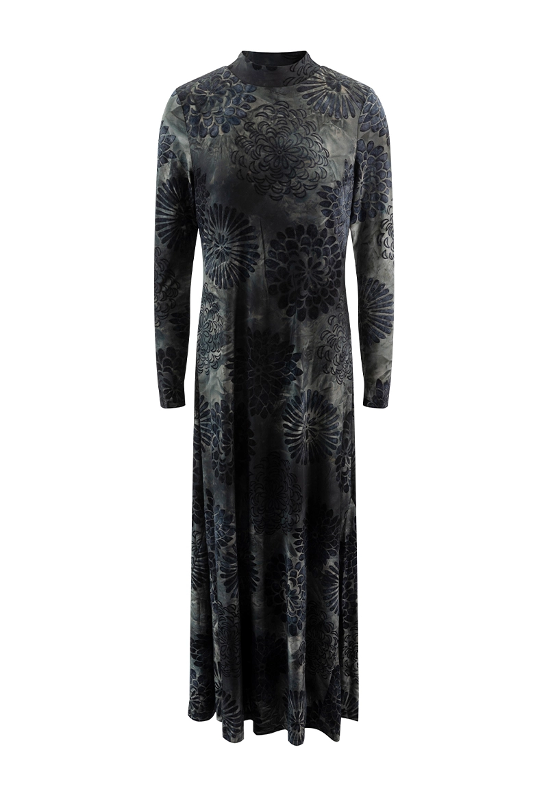 Women's Tie-Dye Burnout Velvet Maxi Dress with High Neck  Vepeen Apparel 1