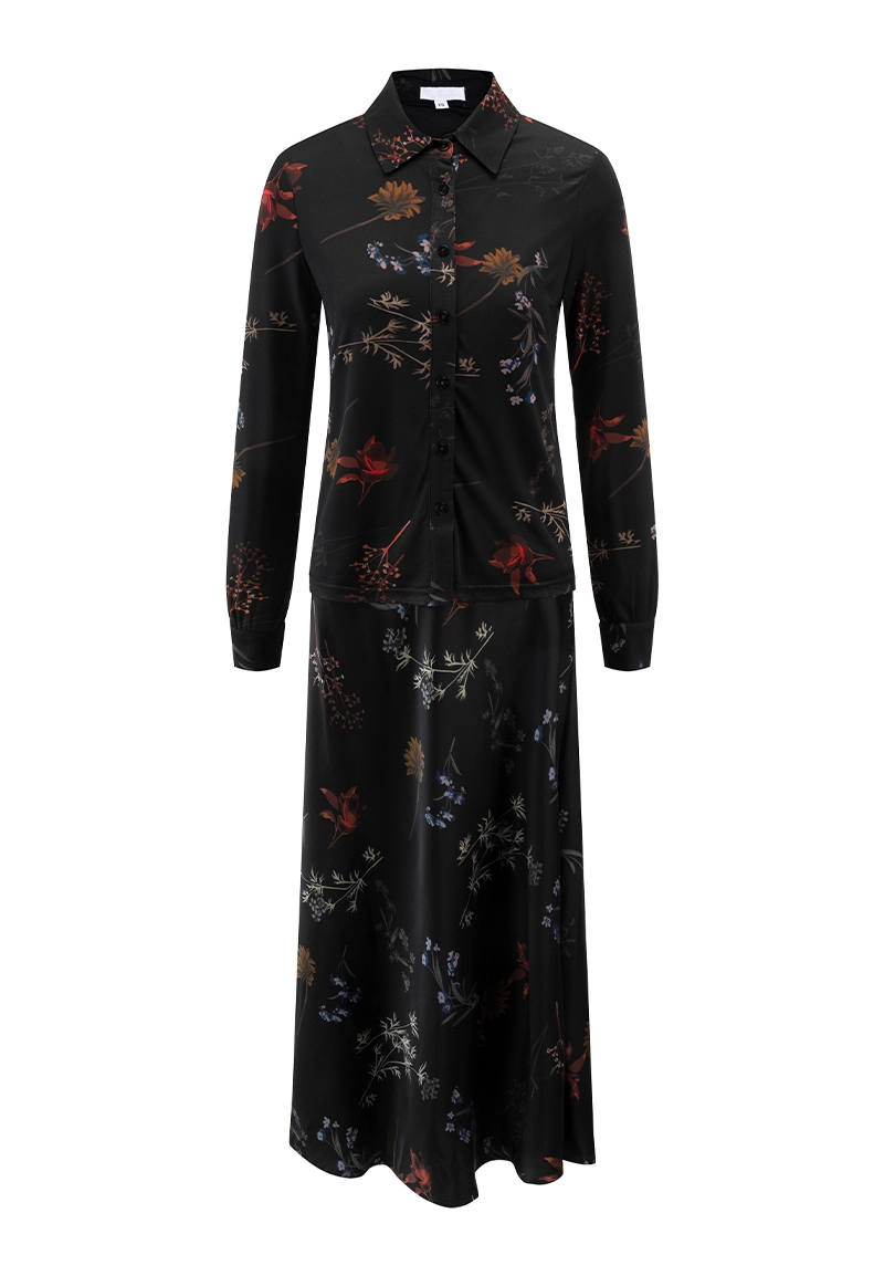 Elegant Satin Floral Print Two Piece Outfit Vepeen Apparel 1