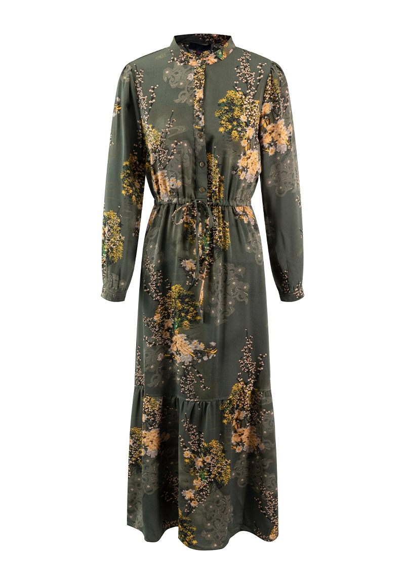 Vintage Green Floral Printing Midi Dress for Women Vepeen Apparel 1
