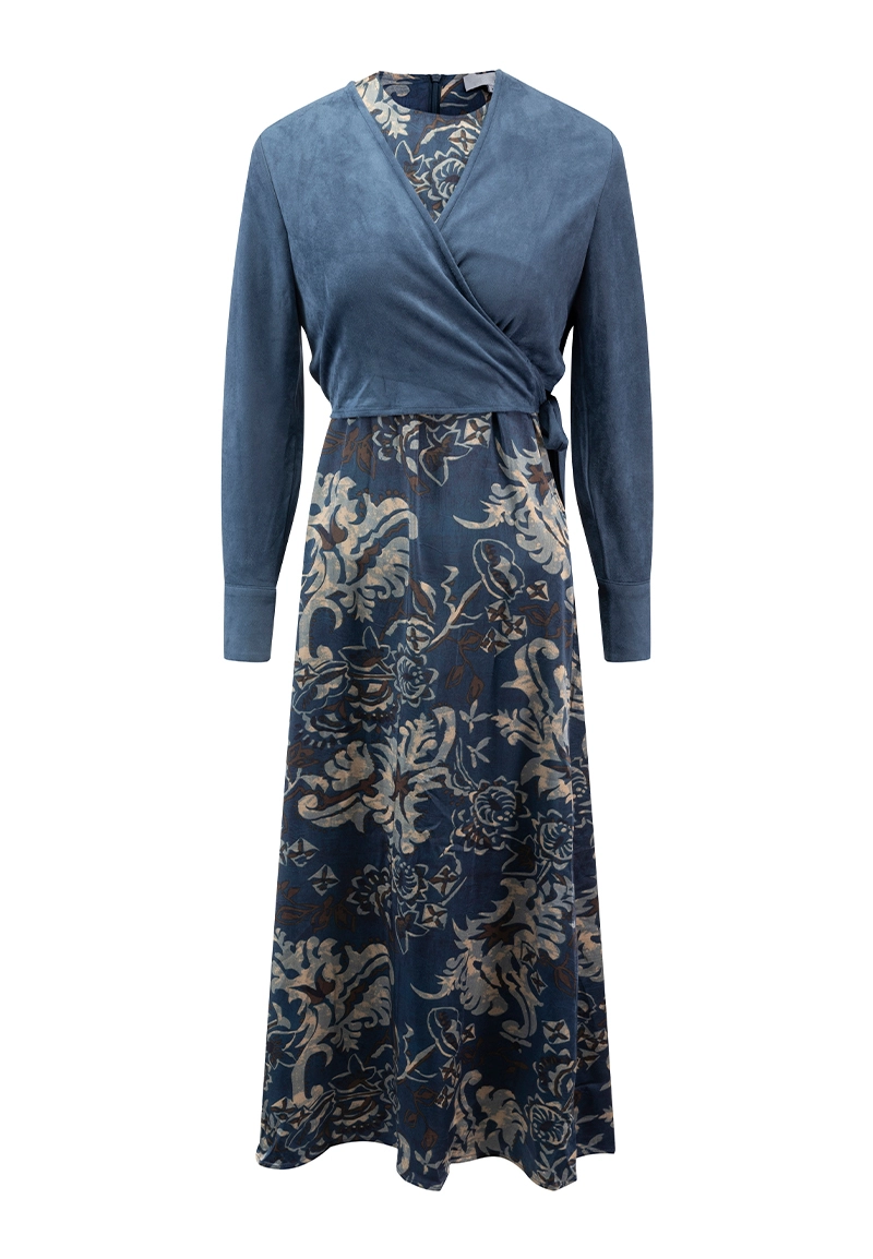 Vintage Sleeveless Wrap Maxi Dress with Faux Suede Jacket  for Women Vepeen Apparel 1