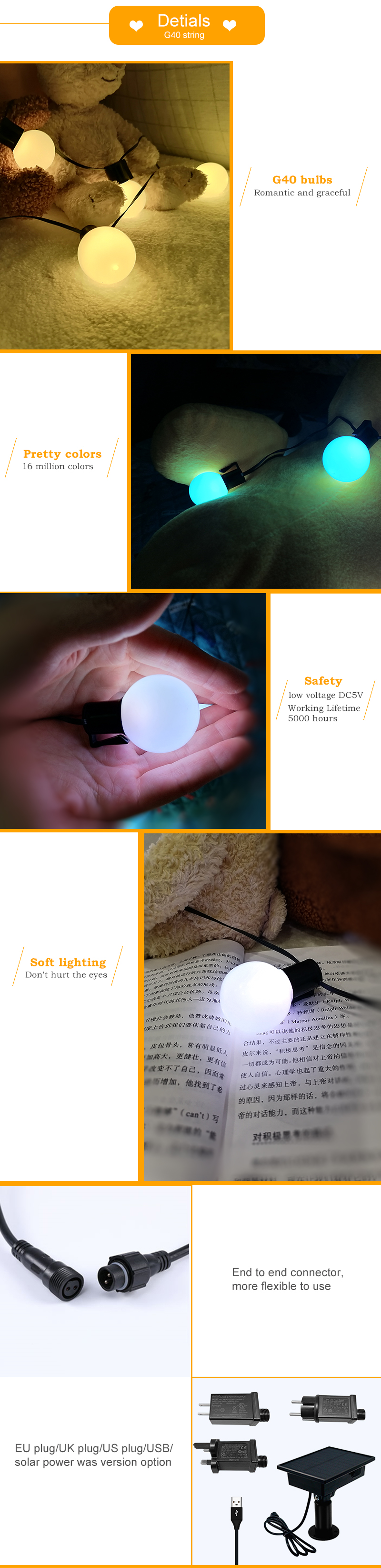 2022 SEHON 25FT G40 RGB string light with blue tooth smart controller