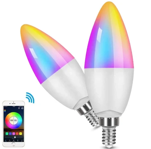 E14 Base Candelabra smart led bulb 5w dimmable smart light bulb RGBCW Color Changing C37 Wi-F smart bulb 1