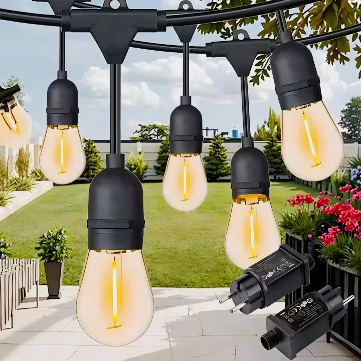 Outdoor 15M LED String Light with 15 Shatterproof S14 Bulbs for Garden Patio Decoration 1