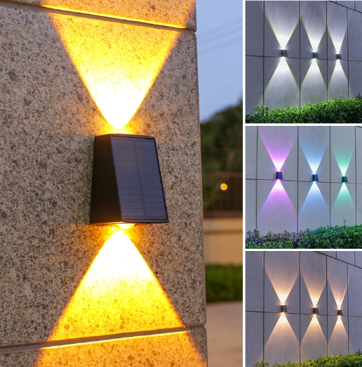 Solar-Powered Outdoor Up-and-Down Wall-Washer Lights Courtyard Ambiance Lighting 1