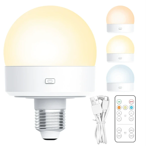 E26 Ice Hockey Bulb 3-Color/RGB Battery-Operated Remote-Controlled Timer Dimmable Bedside LED Table Lamp 1