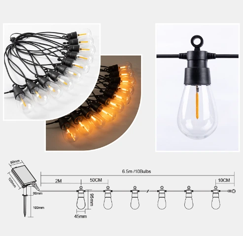 Outdoor 6.5m with 10 lights Camping Atmosphere Lights Solar-Powered String Lights Canopy Tent Decorative Lights 1