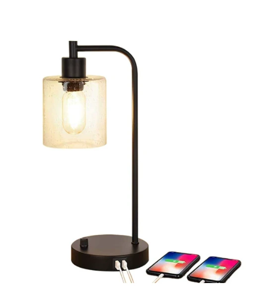 Industrial Vintage Glass Table Lamp with Knob Dimming and Mobile USB Charging 1