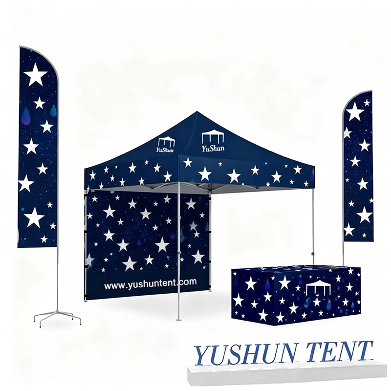 All-in-One Branded Tent Package Double-Sided Flags & Printed Display System 1
