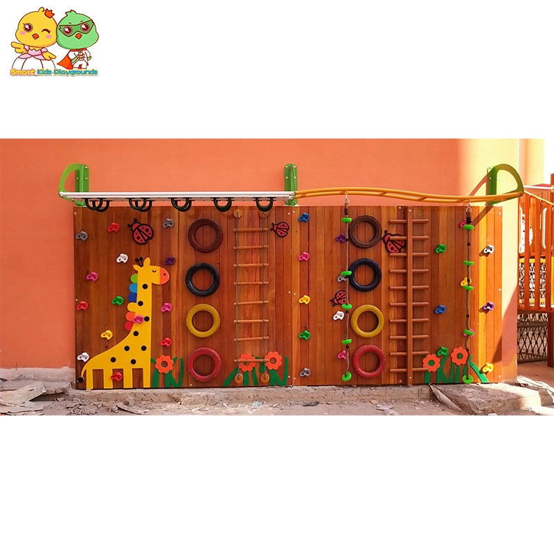 Cute cartoon children's wooden climbing wall kindergarten custom wooden kids climbing 1