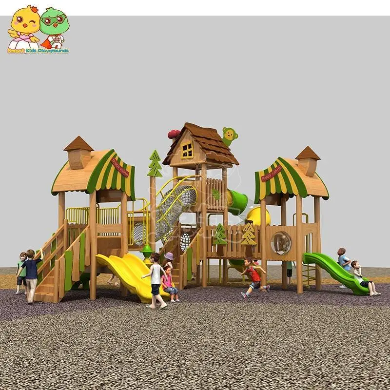 2021 new children plastic wooden slide kindergarten outdoor playground play set 1