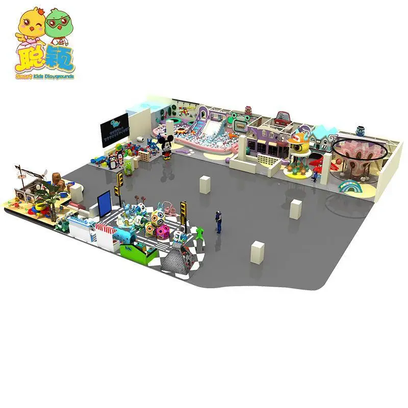 Attractive Characters Kids Soft Play Games Plastic Slide Indoor Playground With Kiddie Ride 1
