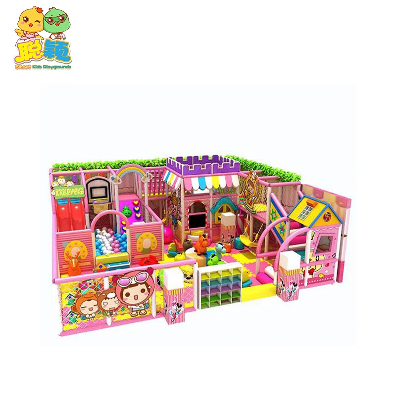 Mini Pretty Pink Colorful Soft Play Area Indoor Playground With Ball Pool Slide 1