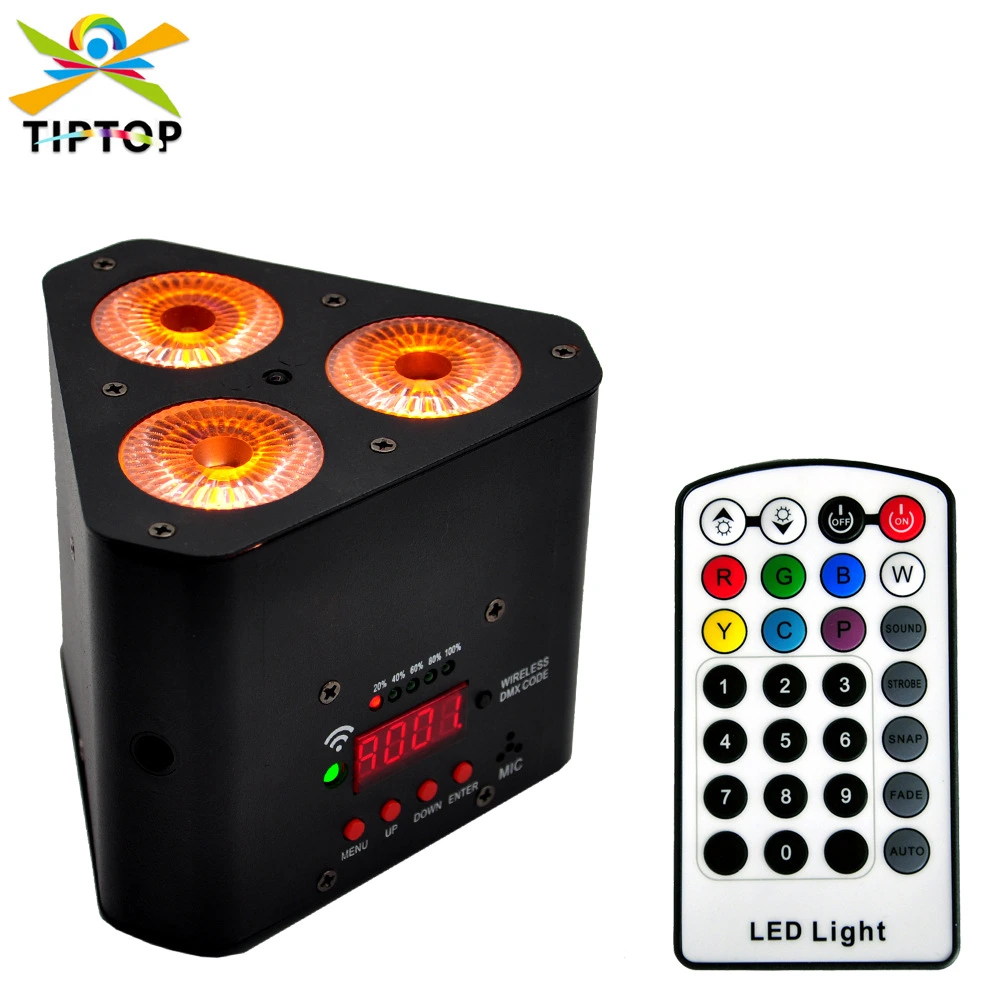 Triangular Wireless Battery Par Light 3x18W - Black Shell with Rechargeable Battery & LED Display for Stage/DJ Events 1