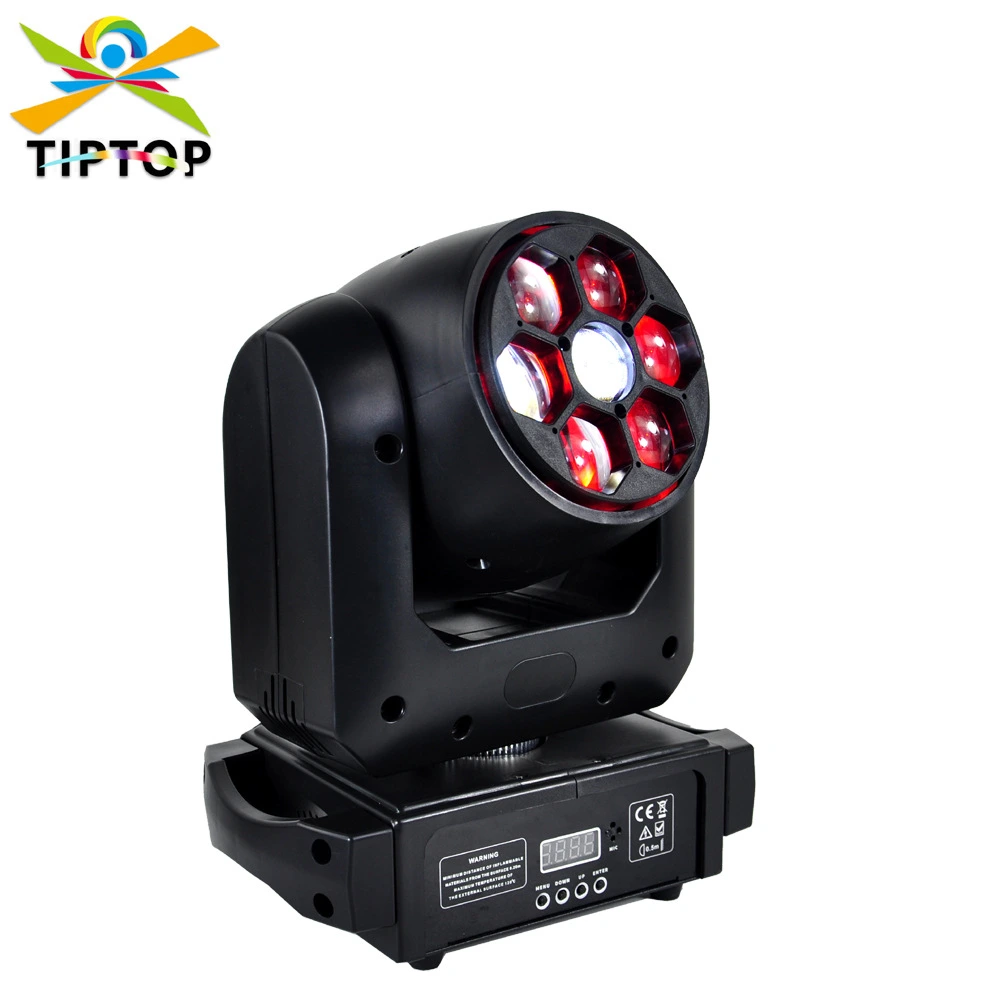 Refletor de palco híbrido de 100W com cabeça móvel e gobo, equipado com 6 LEDs RGBW Quad Bee Eye de 10W. 1