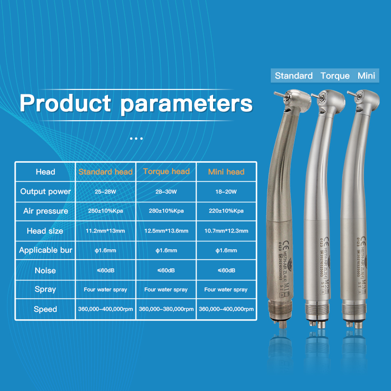 Stainless Steel Material Water-Air Separation Antisuction Dental Turbina Speed Mini Head Handpiece With Fiber Optic 6