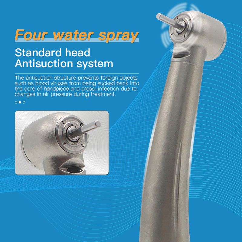 Stainless Steel Material Water-Air Separation Antisuction Dental Turbina Speed Mini Head Handpiece With Fiber Optic 3